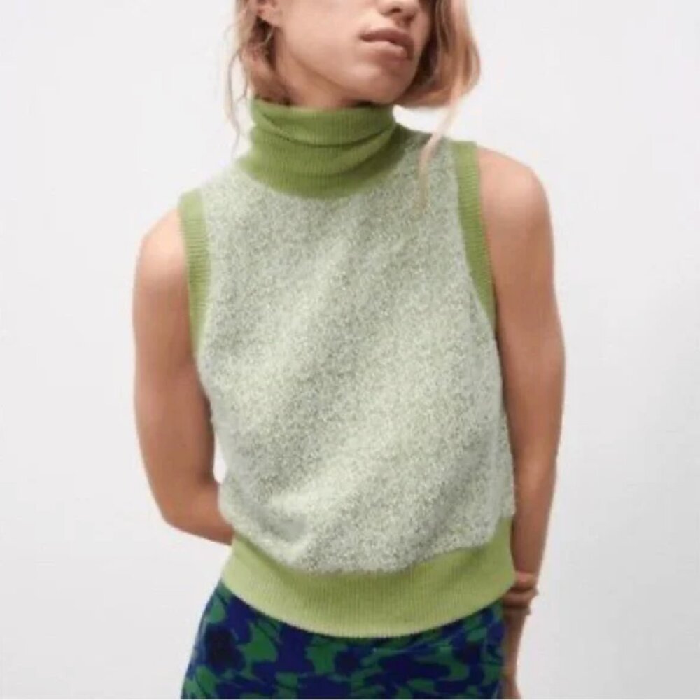 Zara Faux Fur Jacquard Top S - Picture 2 of 3
